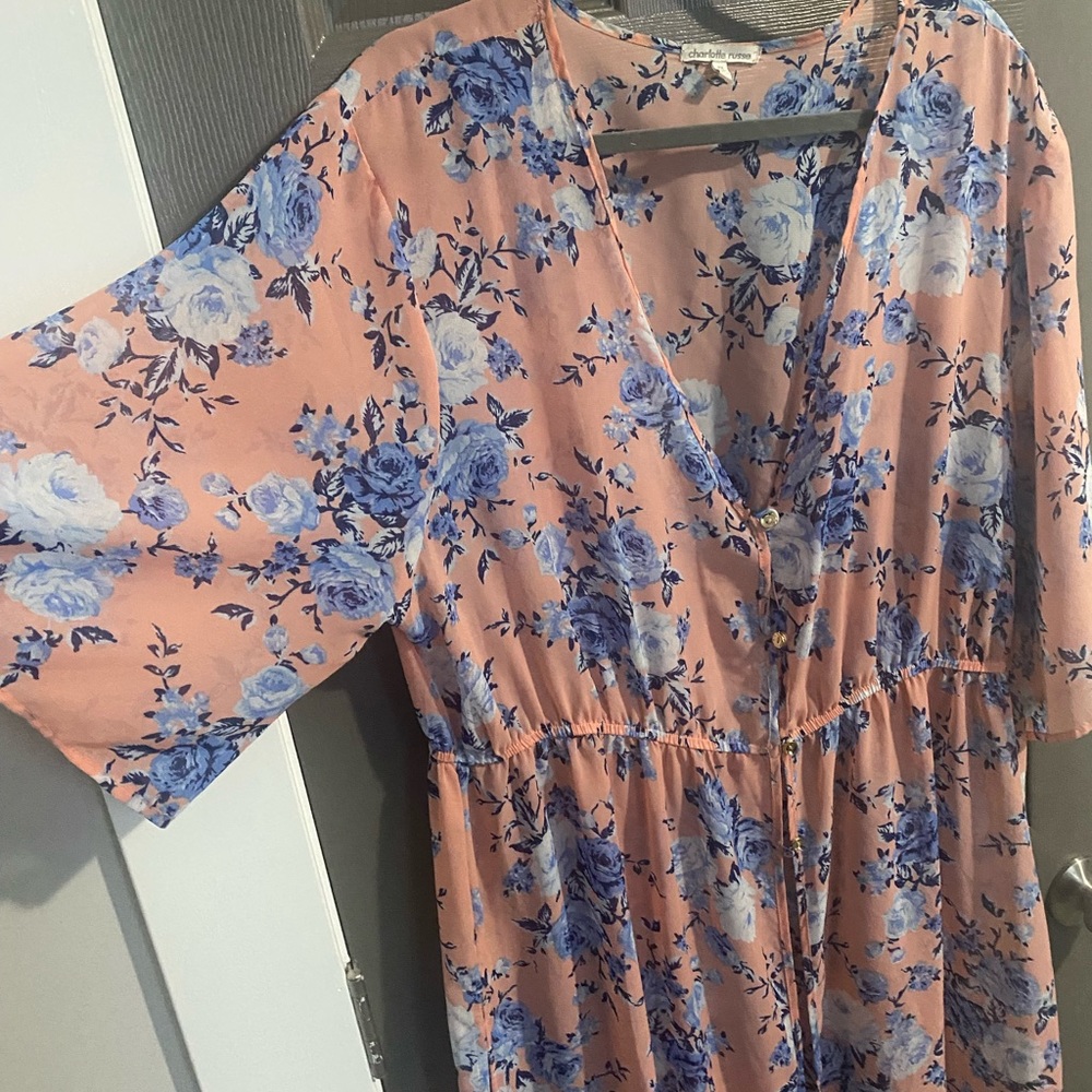 Pink/Blue cinch waist Open front Caftan